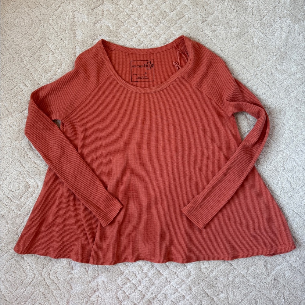 We the Free People Peach Thermal Long Sleeve Shirt Women's Size Small Boho Top